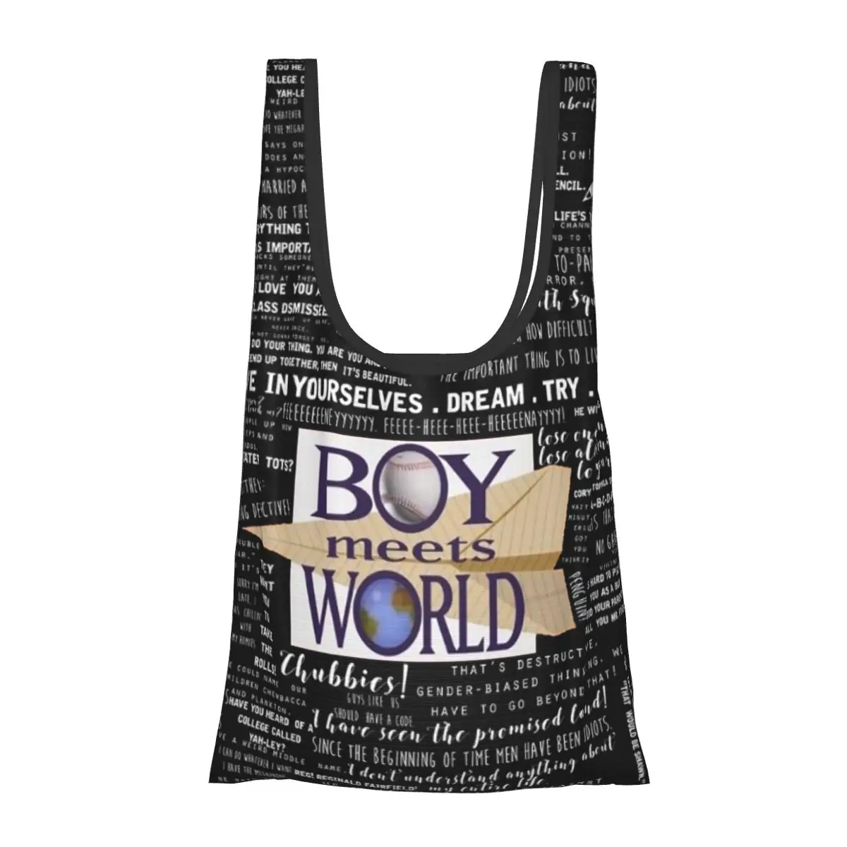 

Мальчик встречает всемирные записываемые цитаты, портативная сумка-тоут для покупок, многоразовая сумка-шоппер, продуктовая сумка, сумка на плечо