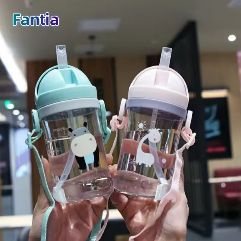 

350ML Baby Feeding Bottle with Straw Learning Drinking Water Bottle Anti-choking Shatter-resistant Children's Drinking Water Cup
