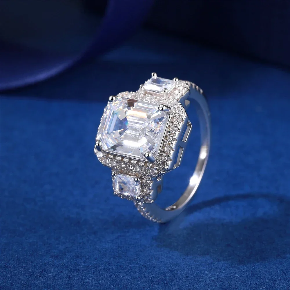 FCGJHW 4Carat Emerald Moissanite Rings 100% S925 Sterling Silver Three Diamonds For Women Halo Wedding Band Gifts Jewelry 2026