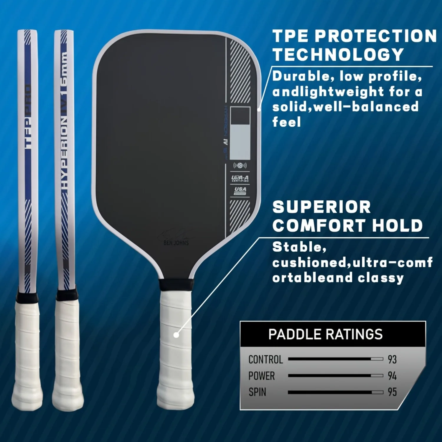 

PRO IV T700 Carbon Fiber Pickleball Paddle Reinforced grip for power and spin Non-slip handle Polymer core Unisex