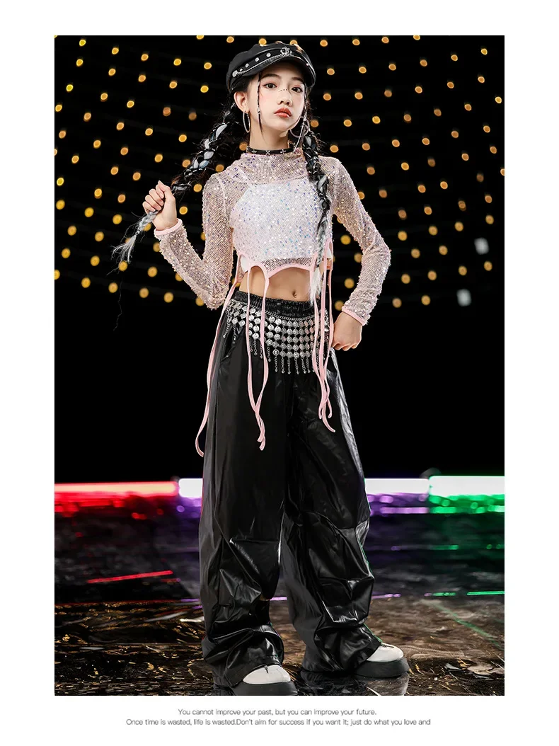Jazz Hip-Hop Tanzkostüm für Mädchen, Pailletten-Streetdance-Outfit, Kinder-Mädchen-Gruppen-Bühnenauftritts- und Laufsteg-Set – Detail 5