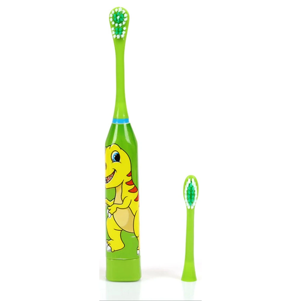 For Children Electric Toothbrush Cartoon Pattern with Replace the Tooth Brush Ultrasonic Toothbrush Green