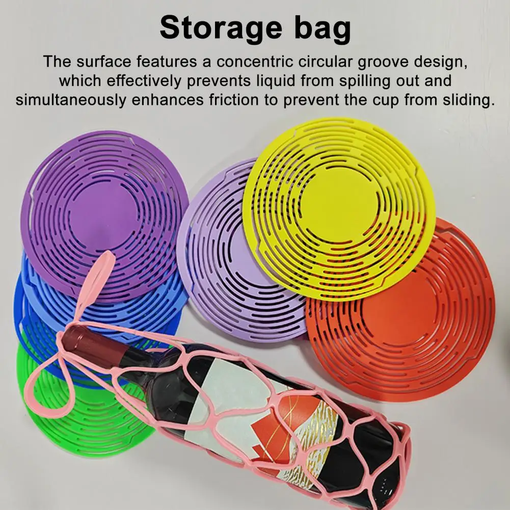 Wadah Silikon Tas Penyimpanan Silikon Organizer Pembawa Botol Anggur dengan Tatakan Jala Serbaguna untuk Minuman dan Buah