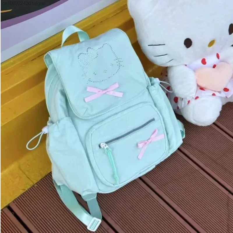 Sanrio Hello Kitty Women\'s New Sweet Trend Backpack Mint Green Casual Fashion Travel Bag Y2k Cute Cartoon Aesthetic Schoolbag