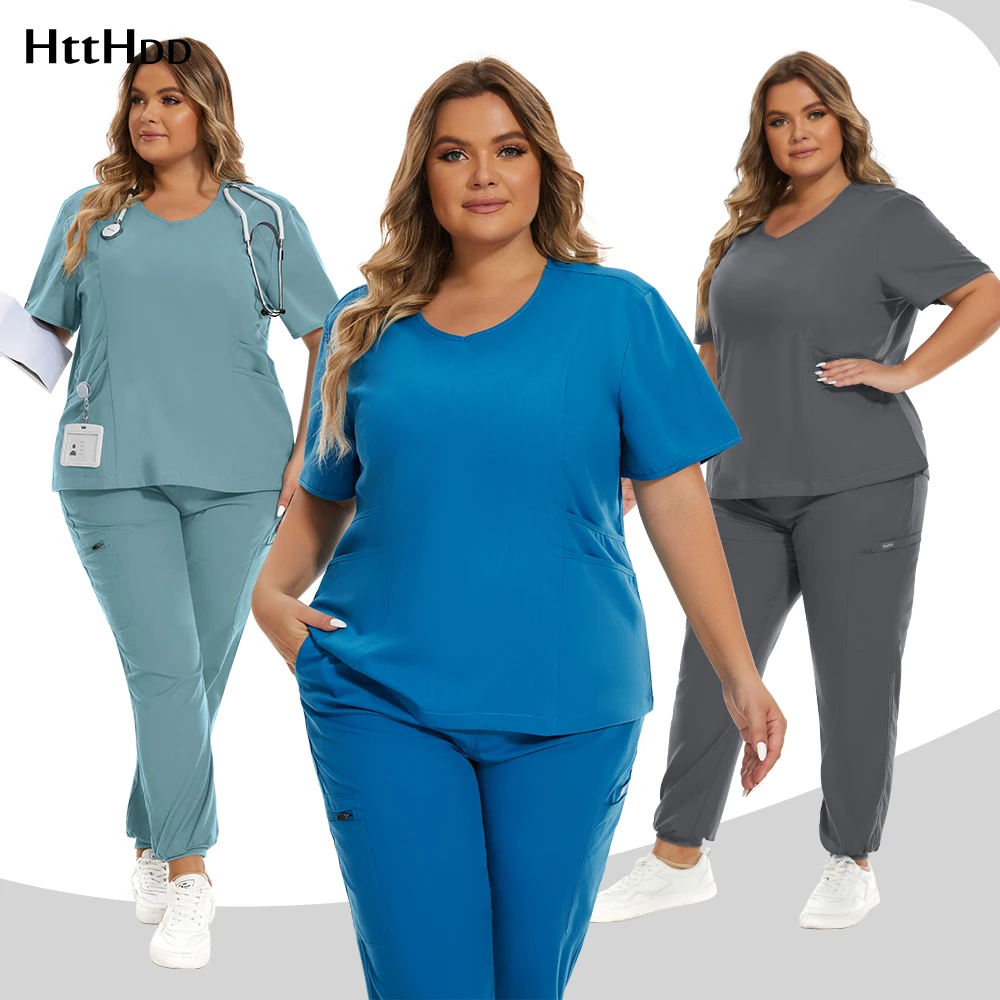 

Nursing Scrub Tops Pant Women Men Medical Consult Hospital Clinic Workers Nurse Set Scrubs breathable Beautician Beauty WorkWear