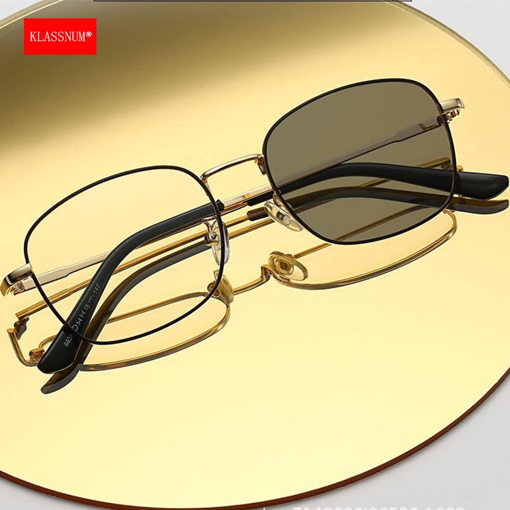 KLASSNUM Photochromic Glasses Man Anti Blue Light Transparent Glasses Alloy Frame Computer Eyeglasses Chameleon Sunglasses 2024