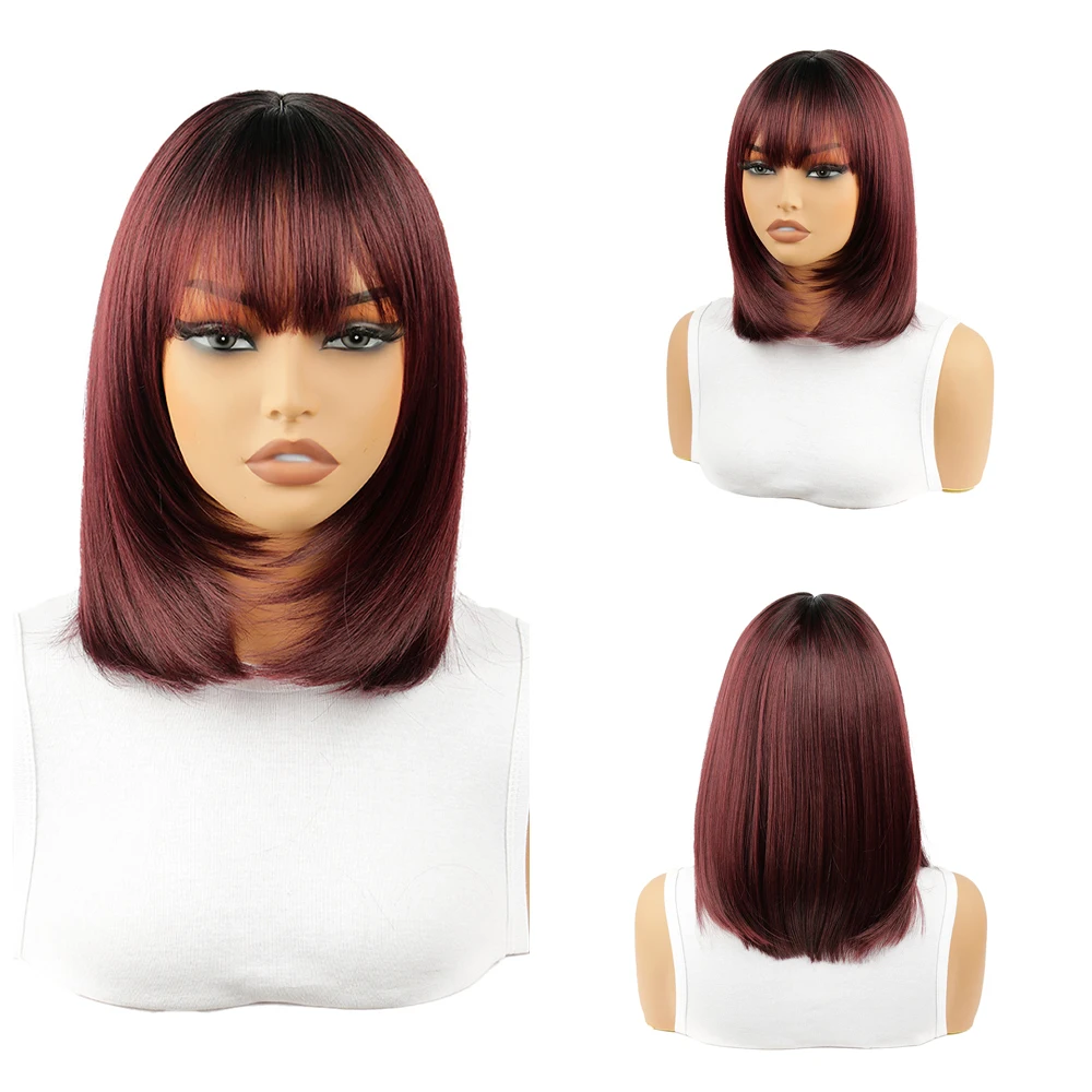 The Pink And Purple Ombre Bob Synthetic Short Straight Hair Is A Natural Heat-Resistant Wig Suitable For Women'S Daily Parties