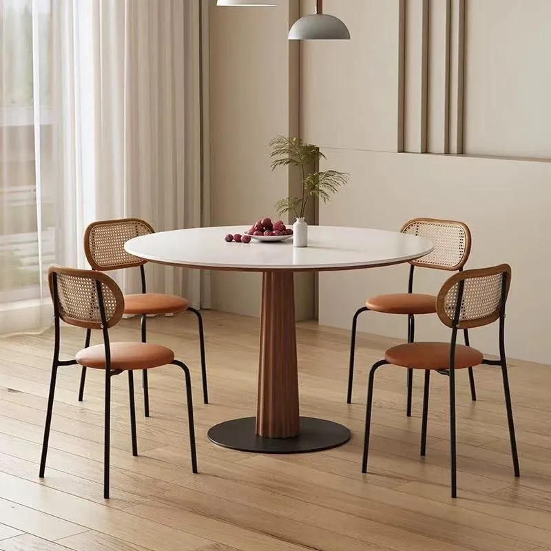 Solid wood round dining table household small apartment round simple pure white rock board dining table and chairs