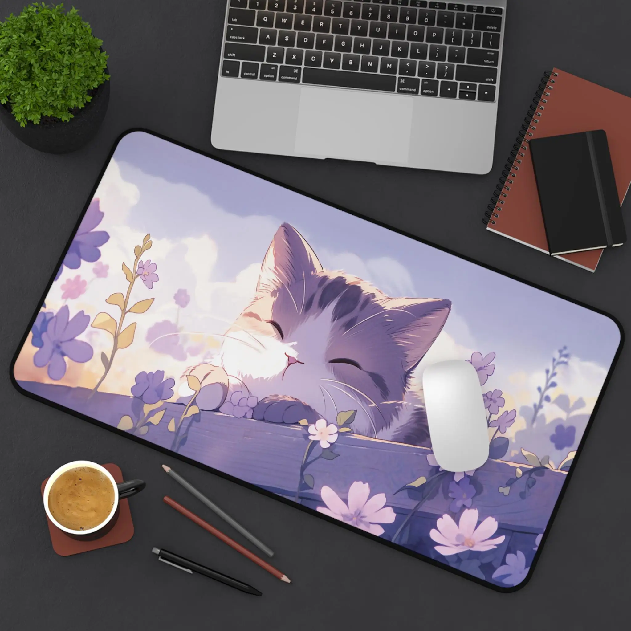 

Anime Cat Sleeping Desk Mats, Cute Purple Cat Desk Mat, Girls' Desktop Accessory, Kawaii Desk Mat, Perfect Gift for Friends