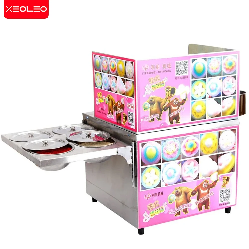 XEOLEO Gas Cotton Candy Machine Fruity Fancy Cotton Candy Maker Sugar Floss Flower Type Cotton Candy Machine 4 Storage Bucket