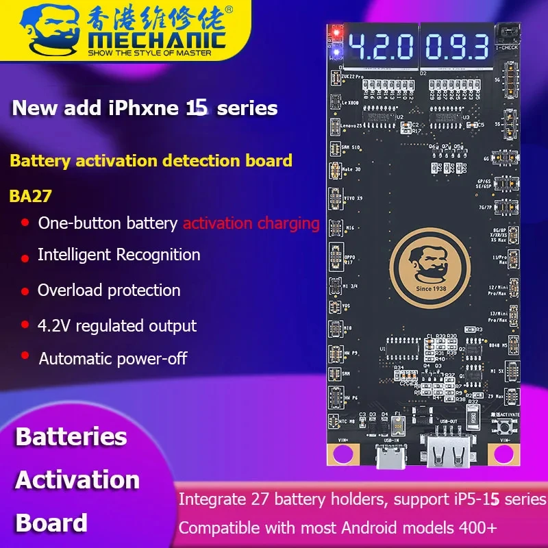 

Тестер аккумулятора Mechanic BA27 для iPhone 5-15 mini 14Pro MAX Samsung, плата обнаружения аккумулятора телефона, печатная плата