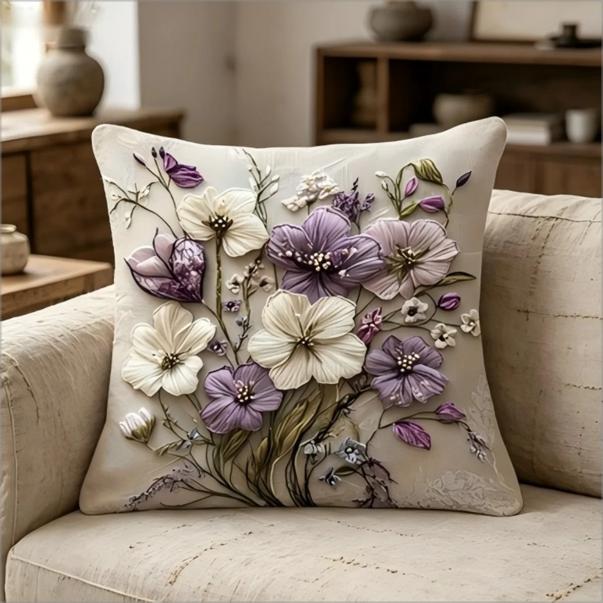 2D Effect Purple White Flower  - Embroidery Effect ulasan dan harga