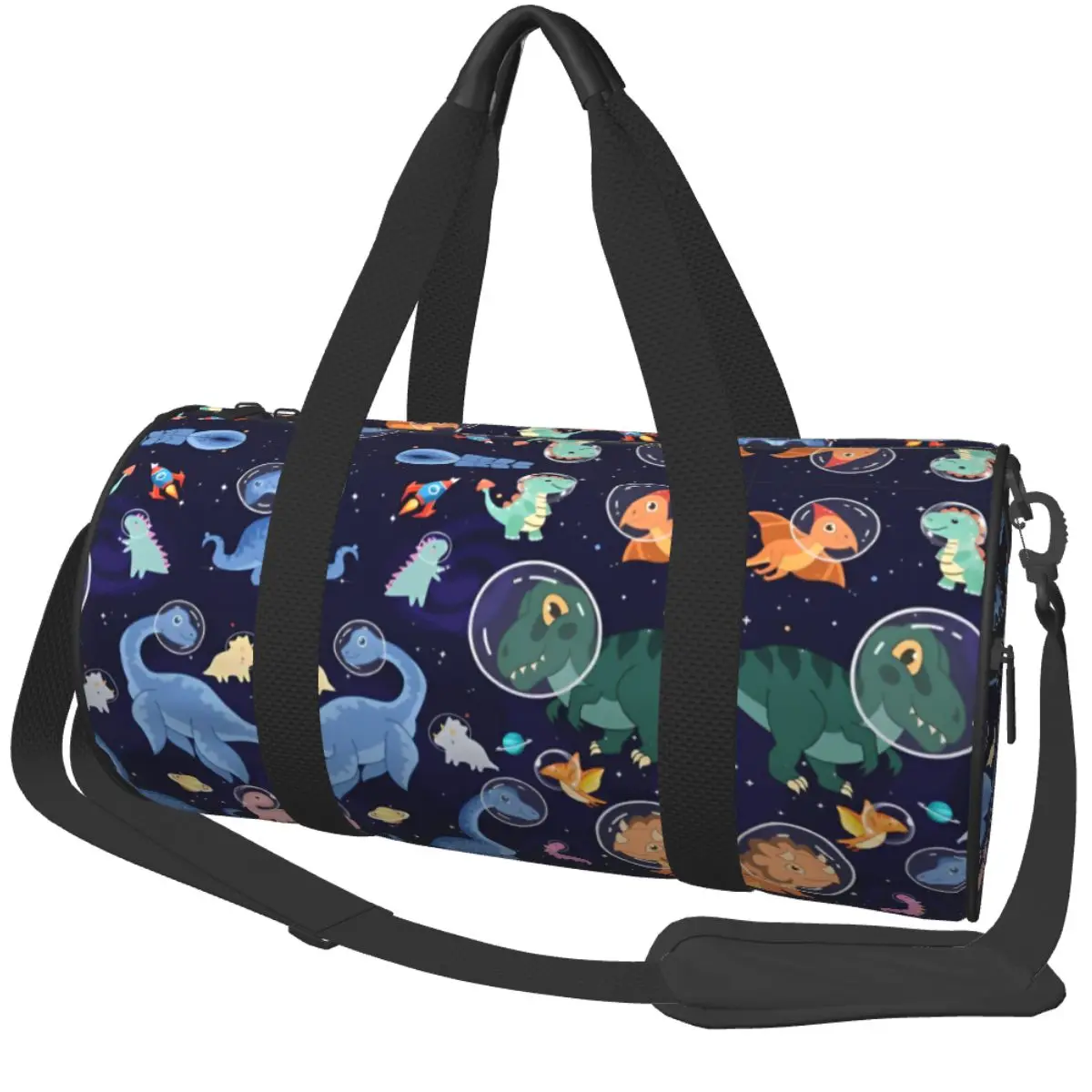 Bolsa de gimnasio con diseño de dinosaurios en el espacio en fondo azul, bolsa deportiva con zapatos, bolso impermeable para parejas, bolsa gráfica para Fitness