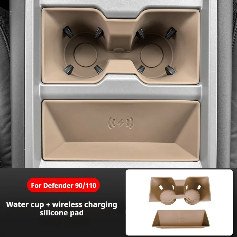 For Land Rover Defender 90 110 2025 Car Central Console Silicone Wireless Charging Pad Water Cup Holder Rear Armrest Cup Coaster