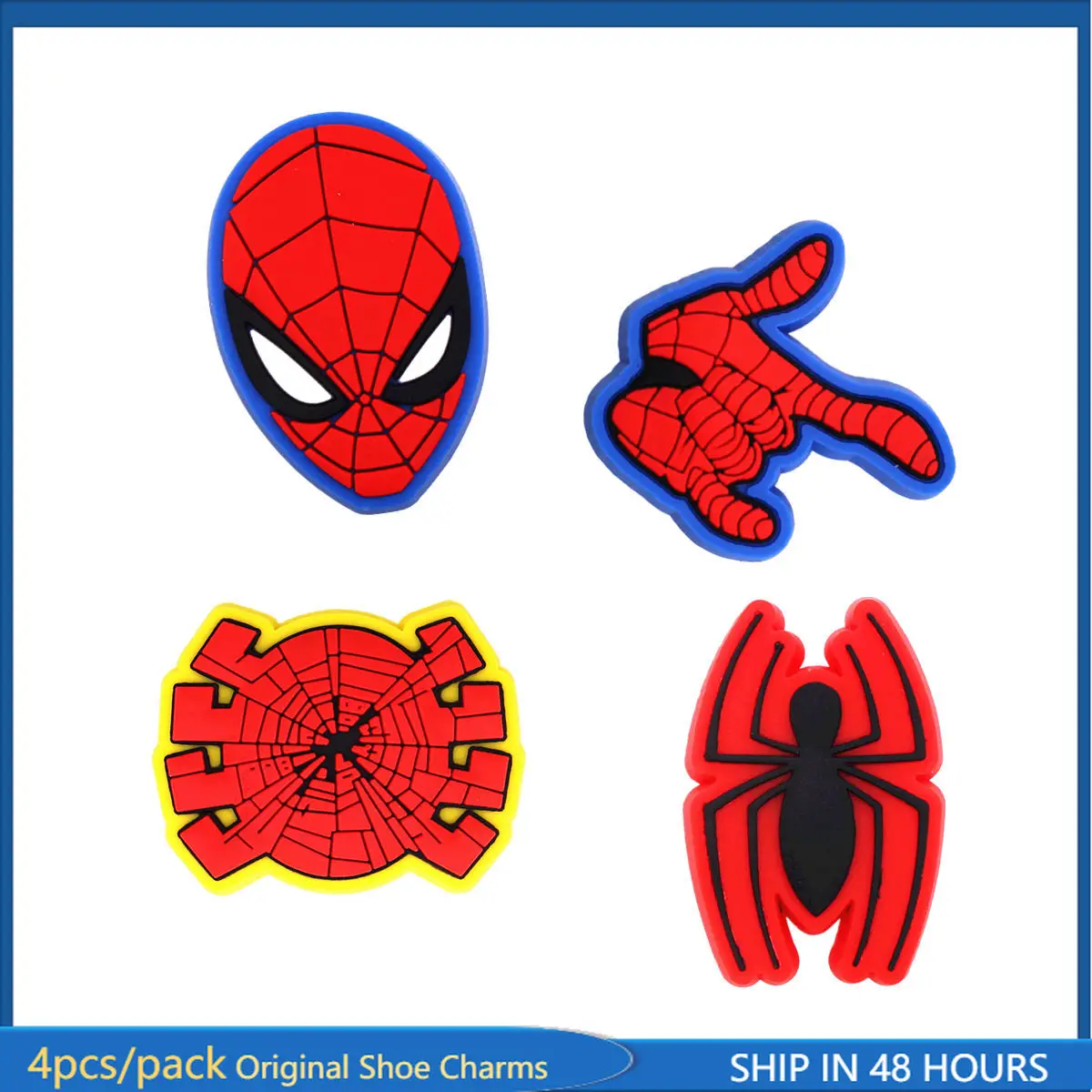 

4 Pack Original Spider Man PVC Shoe Charms Accessories Designer Sandal Badge Upper Decorations Clips Tarantula Clog Pin Buckle