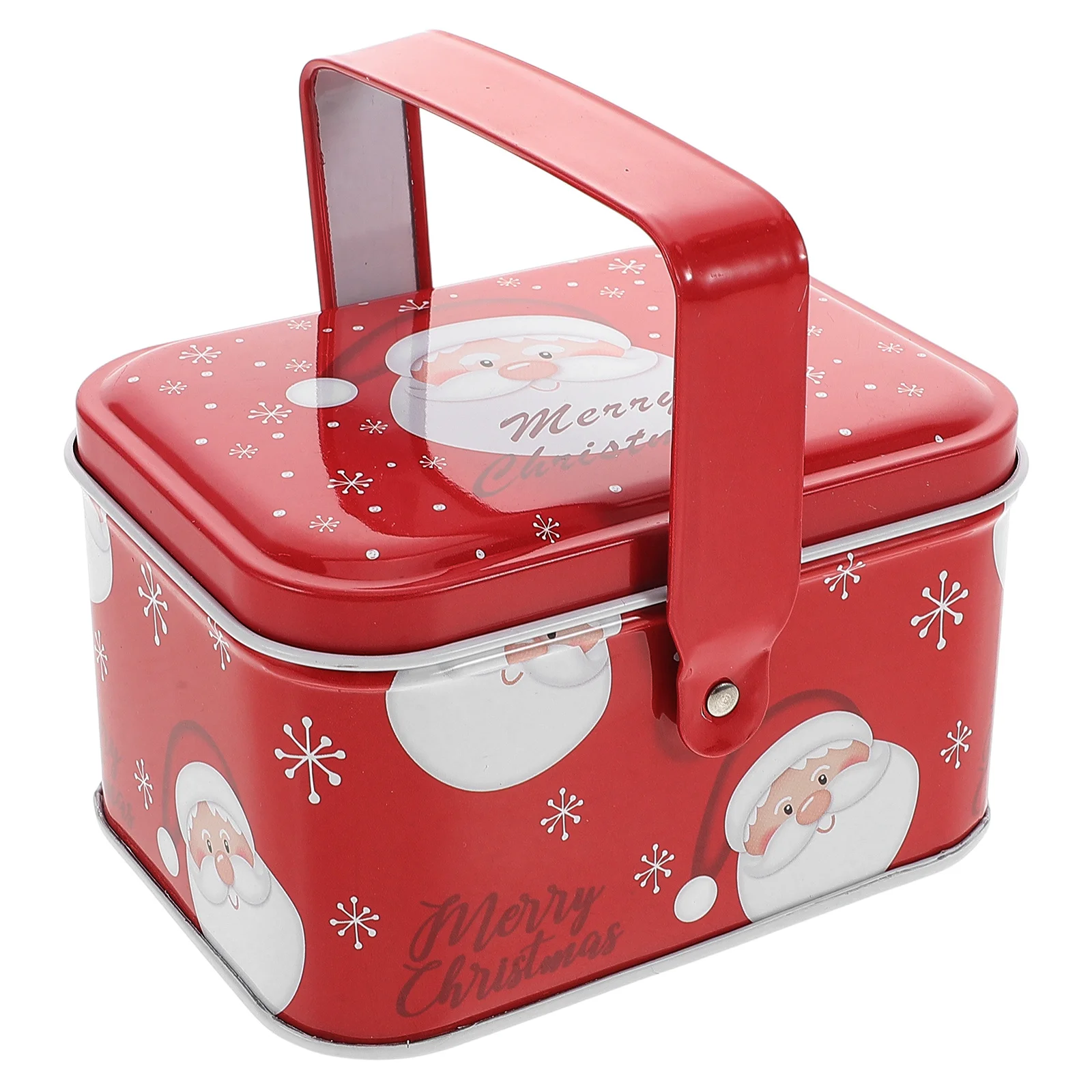 

Christmas Tinplate Box with Handle Reusable Metal Cookie Container Holiday Baking Packaging Decorative Candy Jar