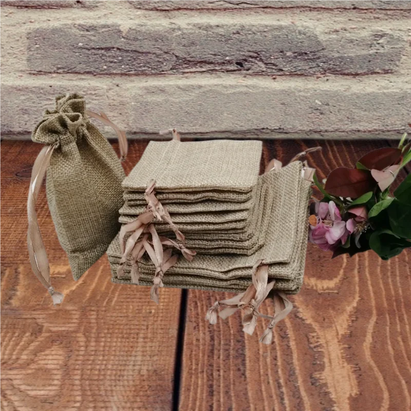 

40pcs Candy Sachet Gift Bags Display Featuring Gunny Sack Storage Solutions with Jute Bag Party Supplies Burlap Pouch Wedding