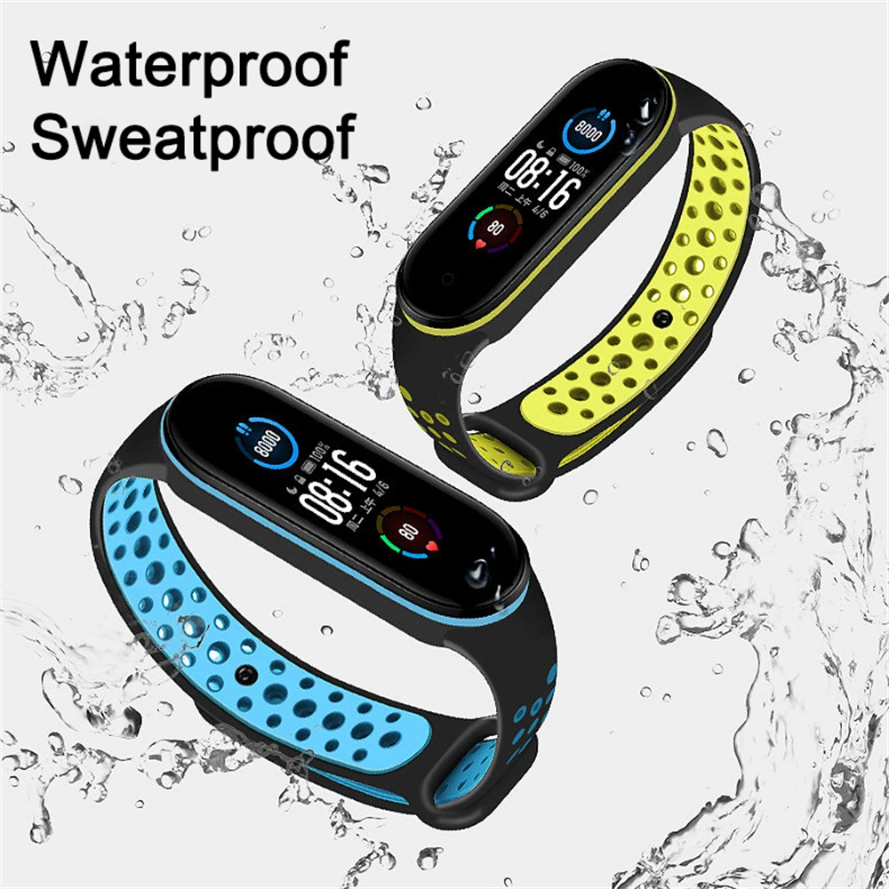 Silicone Strap for Xiaomi Mi Band 7 6 5 4 3 Two-color Strap Anti-sweat Sport Breathable Buckle Replacement Strap for Mi band 4 3