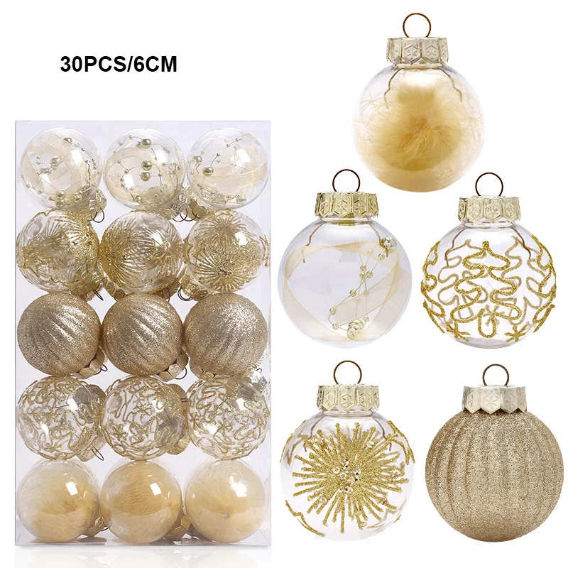 

30pcs Christmas Ball Decoration Gold Baubles Christmas Tree Hanging Ornaments for 2025 Home Noel Navidad Wedding Party Pendent