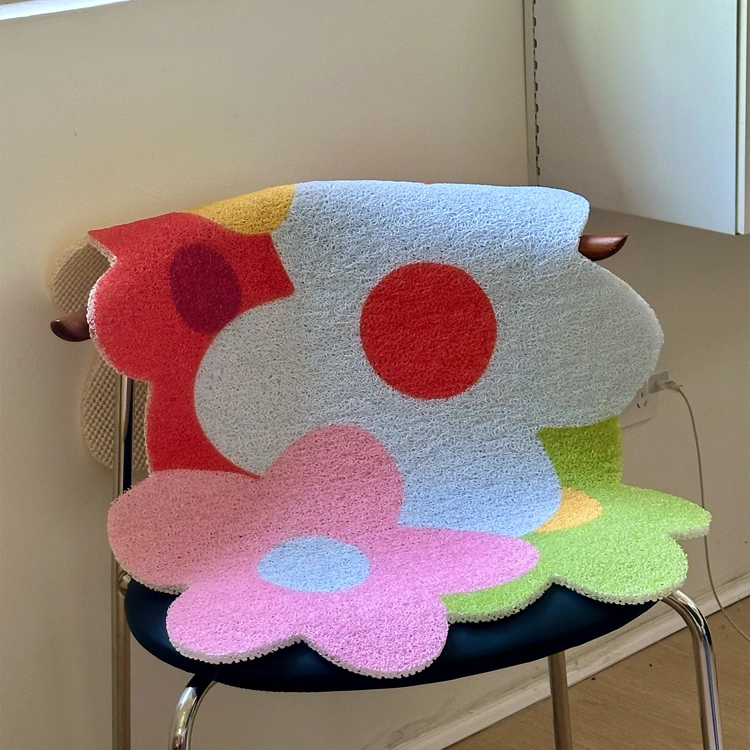 Floral PVC Welcome Doormat Colorful Cuttable Bathroom House Entrance Mat Carpet Anti Slip Floor Pad Outdoor Aesthetic Home Decor