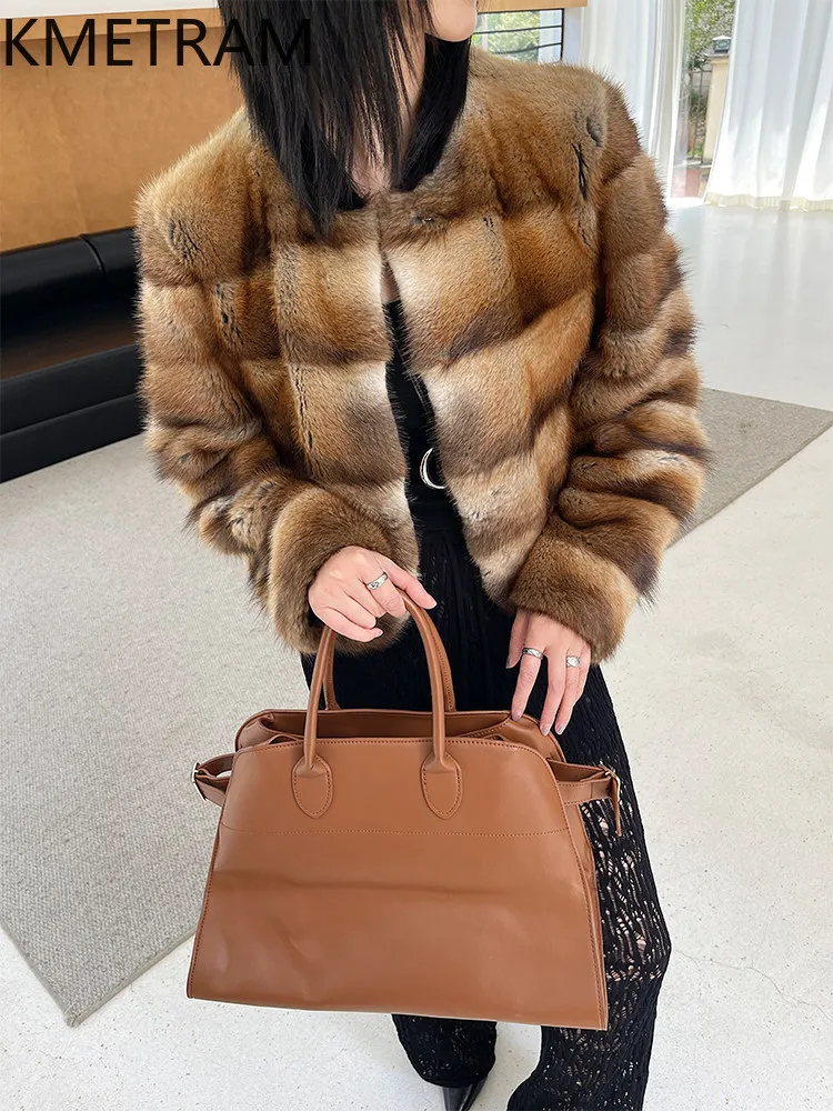 

KMETRAM Natural Muskrat Fur Coats Women O-Neck Short Fur Jacket Fashion Warm Winter Real Fur Coat Woman Clothes 2026 casaco pelo