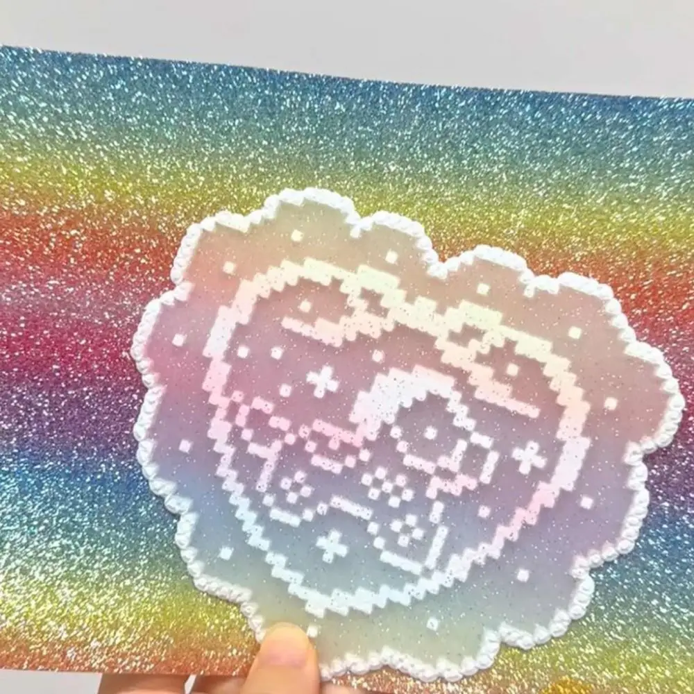

5Pcs Fuse Beans Rainbow Glitter Baking Cloth Shining Gradient Heat Resistant Ironing Sheets Heatproof Non Stick