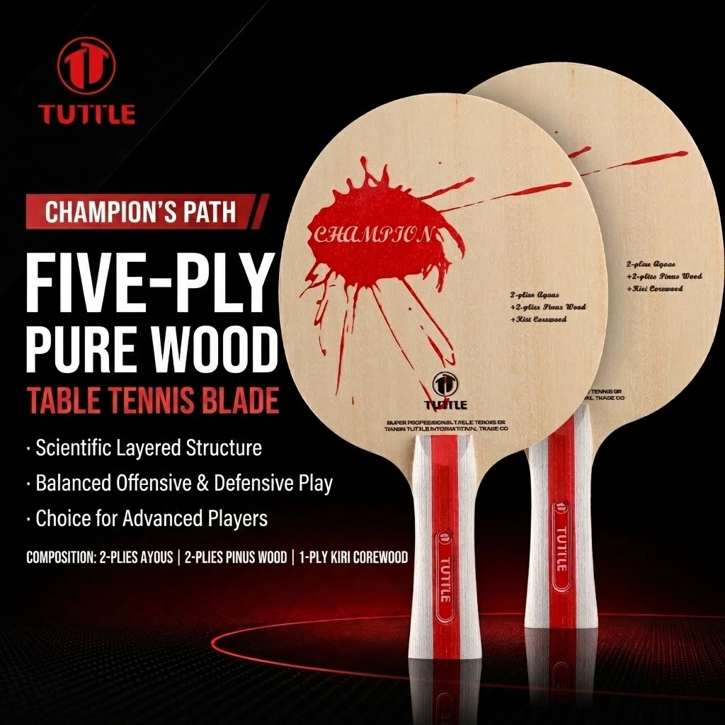 Tuttle Table Tennis Racket Blade, 5-Layer Pure Wood Professional Table Tennis Racket Blade, Plain Blade