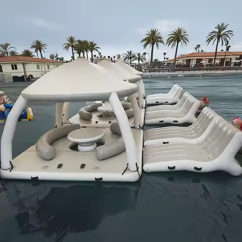 Hot Sale Aqua Party Summer Inflatable Water Park Inflatable Dock Deck Inflatable Floating Platform With Tent