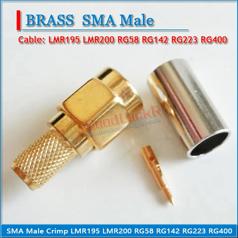 1X Pcs High-quality RF Coax Connector Socket SMA Male Jack Crimp for LMR195 RG58 RG142 RG223 RG400 Cable Plug Gold Coaxial