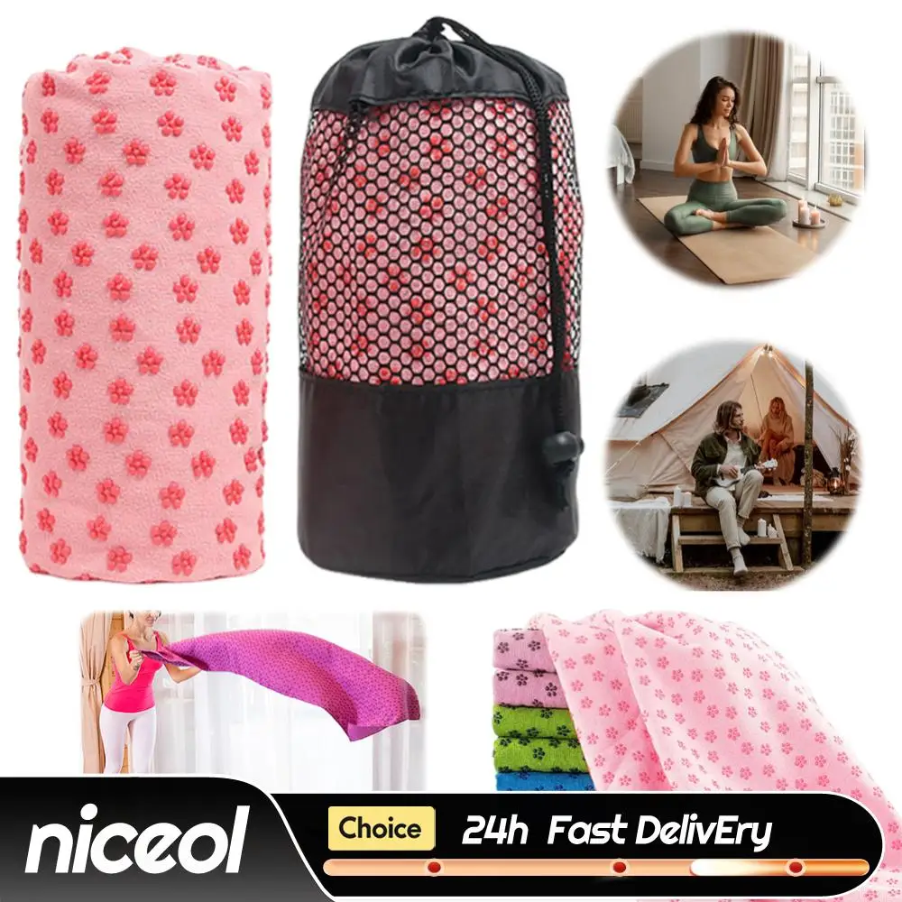 

Portable Yoga Mat Towel with Mesh Carrying Bag Sweat Absorbent Pilates Mat Fitness Mat for Outdoor Travel Sports