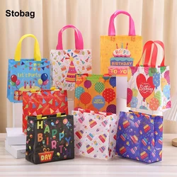 StoBag 24pcs Happy Birthday Non-woven Tote Bags Fabric Gift Package Kids Child Waterproof Storage Reusable Pouch Party Favors