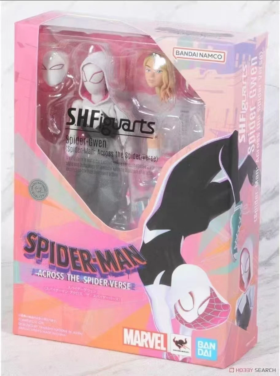 

Original Bandai SHF Spider Man Across the Spider Verse Gwen Miles Magical Black Suit Holland, Articulated Model Toys Collectible
