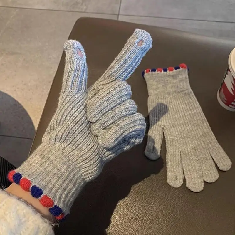 Knitted Woolen Gloves Female Winter Keep Warm Mittens Touch Screen Riding Split Finger Thick Gloves Full Finger Woolen Gloves