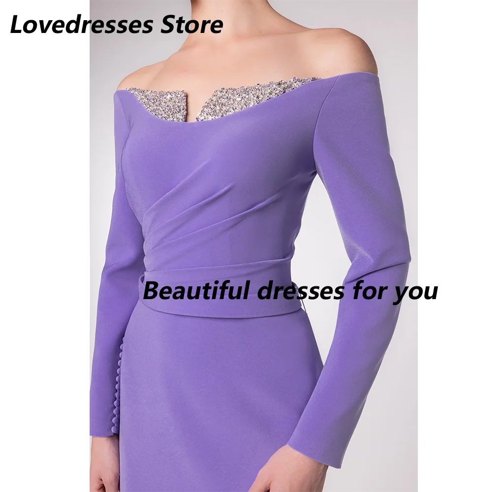 

Saudi Evening Dress Customized Long Sleeves Beading Crystal Boat Neck Court Train Mermaid Jersey Arabian Party Gown Prom Dress
