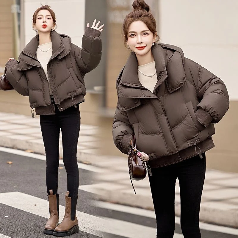 Femme Hooded Loose Cotton Padded Coat Winter Lady Solid Color Short Parkas Outwear Korean Women Fashion Loose Down Cotton Jacket