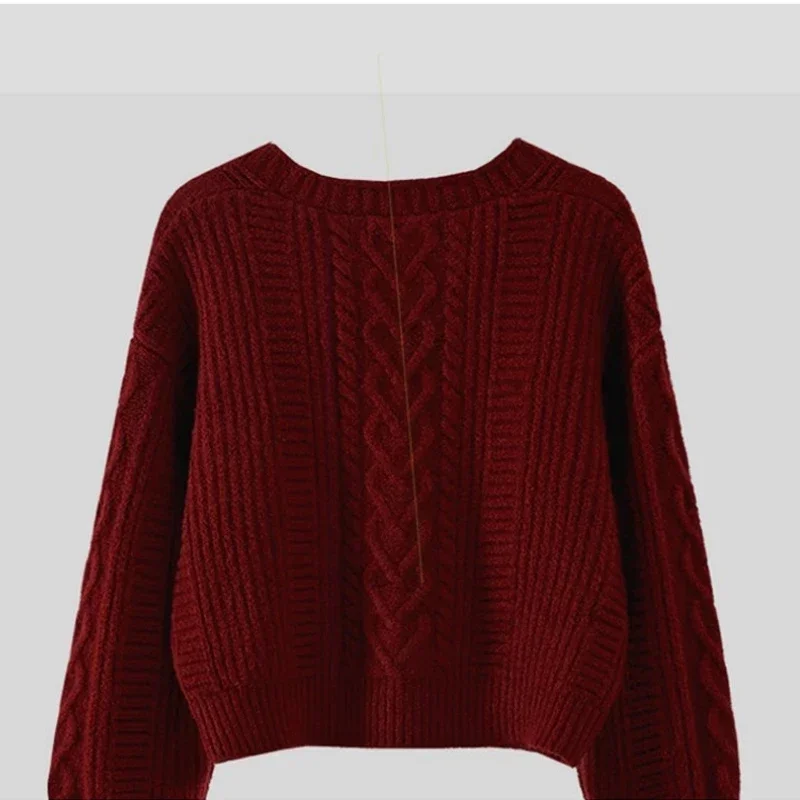 خريف شتاء جديد إمرأة عيد الميلاد ملابس بسيطة أنيقة معطف الخامس الرقبة سترة سترة قصيرة فضفاضة المرأة الكورية نمط