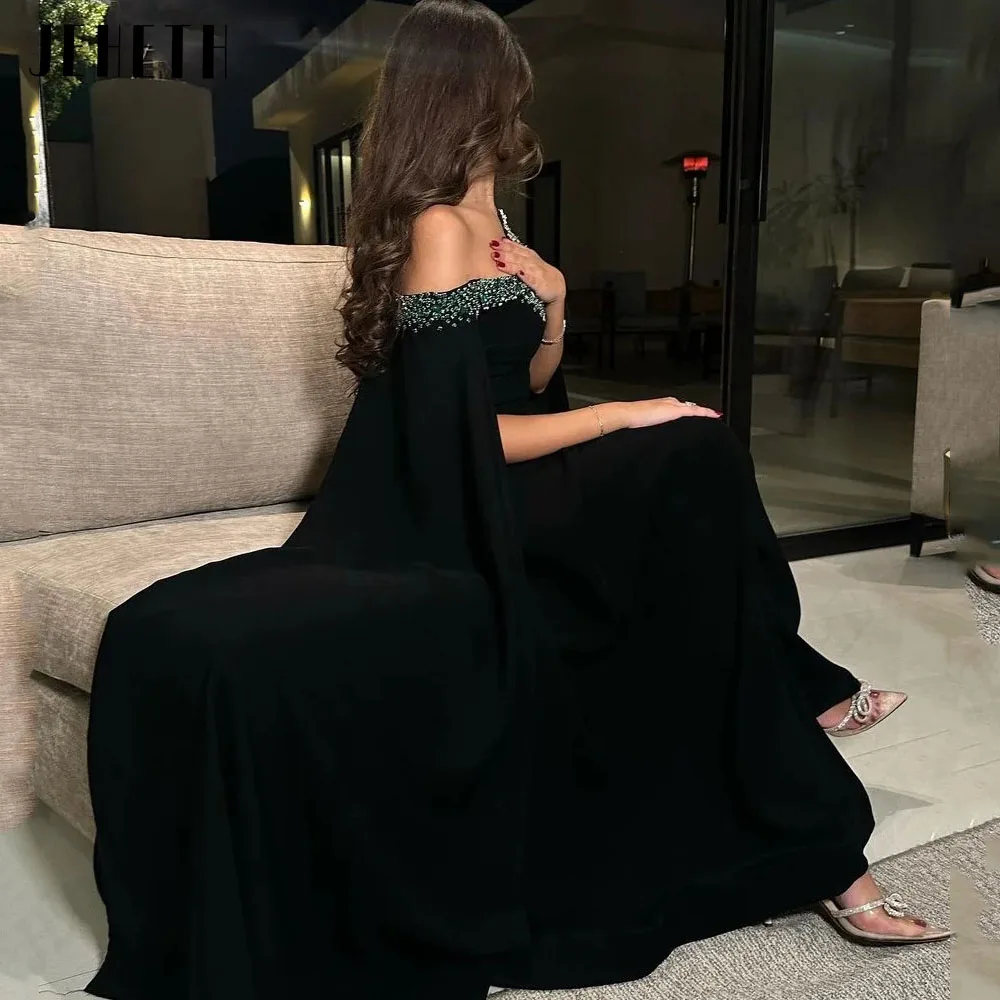 JEHETH Beaded Black Prom Dresses Satin With Jacket Sweetheart A-Line Floor-Length Saudi Arabia Elegant Party Dresses 2024