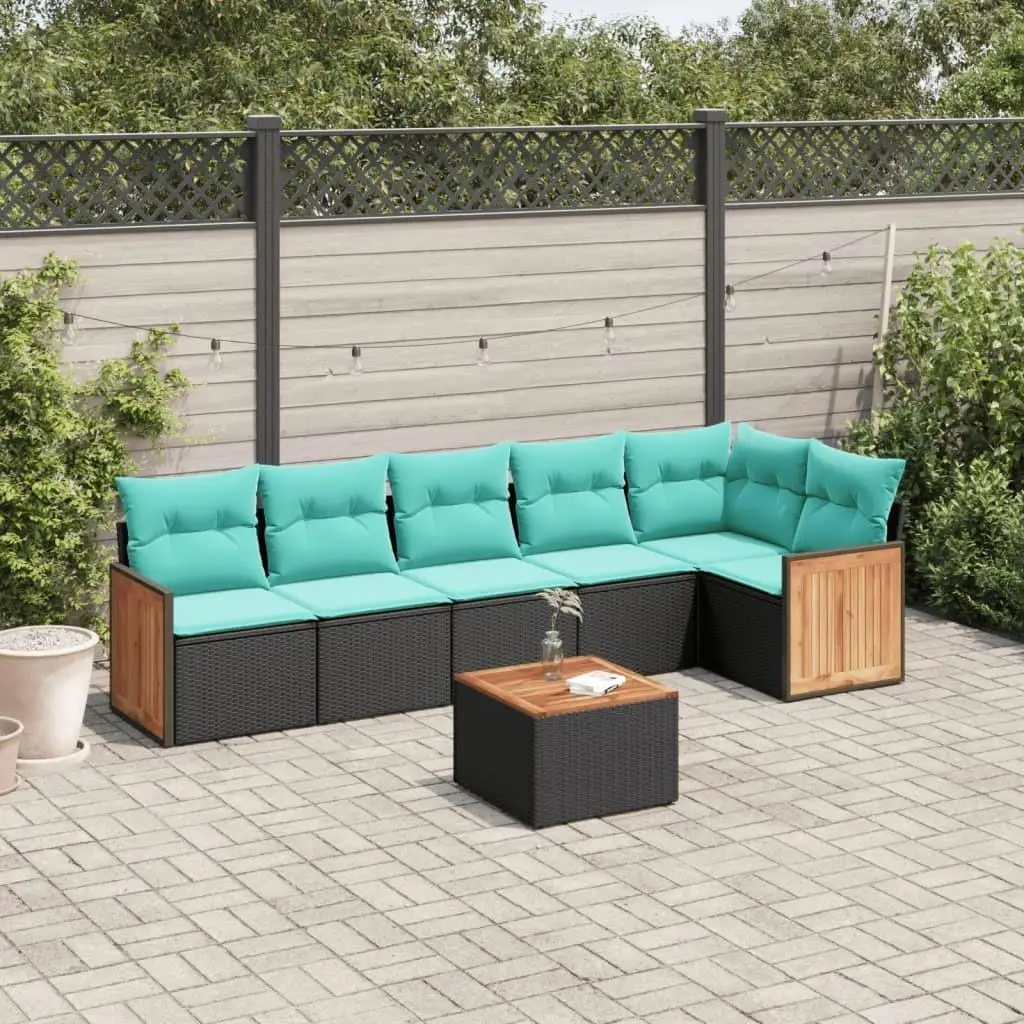 

7 Piece Outdoor Patio Sofa Set with Cushions Black Rattan Furniture Garden Seating