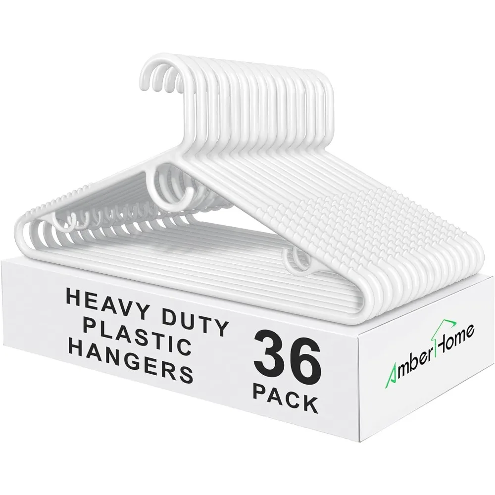 

Amber Home Super Heavy Duty Plastic Hangers 36 Pack, White Plastic Hangers Non-Slip for Coat Jacket and Shirt, Non-Slip Pants Ba