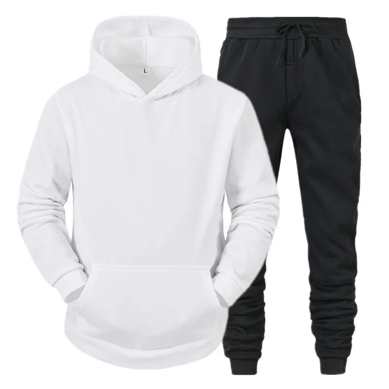 Fashion Sportswear+ Pants Soild Colour Sweatshirts Fleece Men\'s Set Hoodie Tracksuit 2 Pieces S-3XL Clothing Set