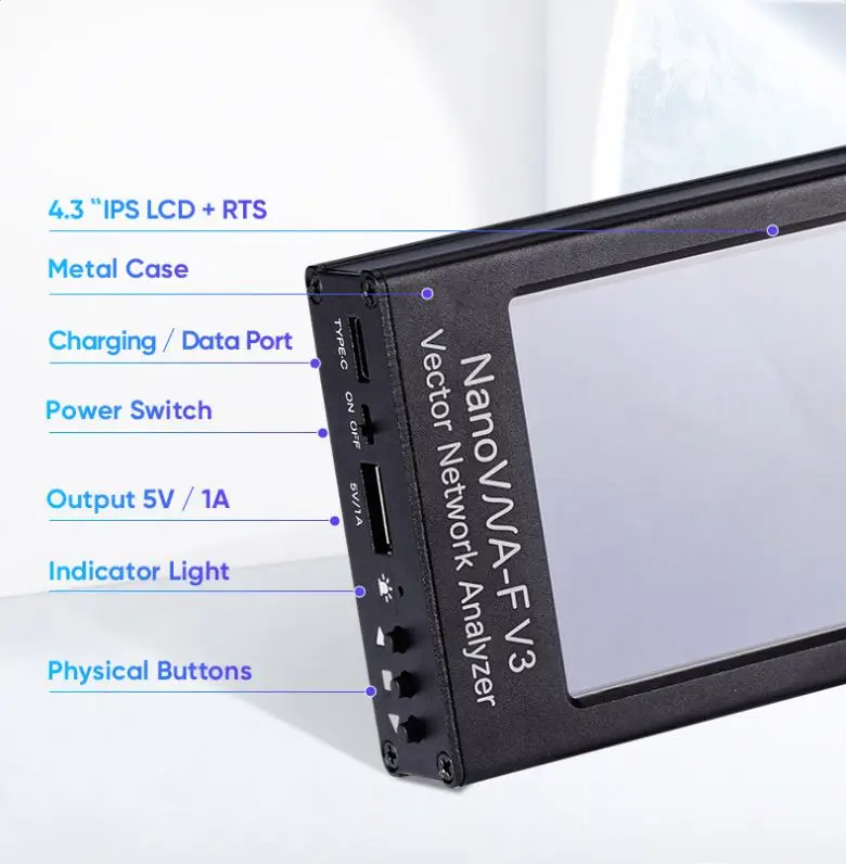 TZT NanoVNA-F V3 1MHz-6GHz Vector Network Analyzer VNA With 4.3inch IPS LCD For Shortwave/ISM Band/WiFi/Bluetooth/GPS Antennas