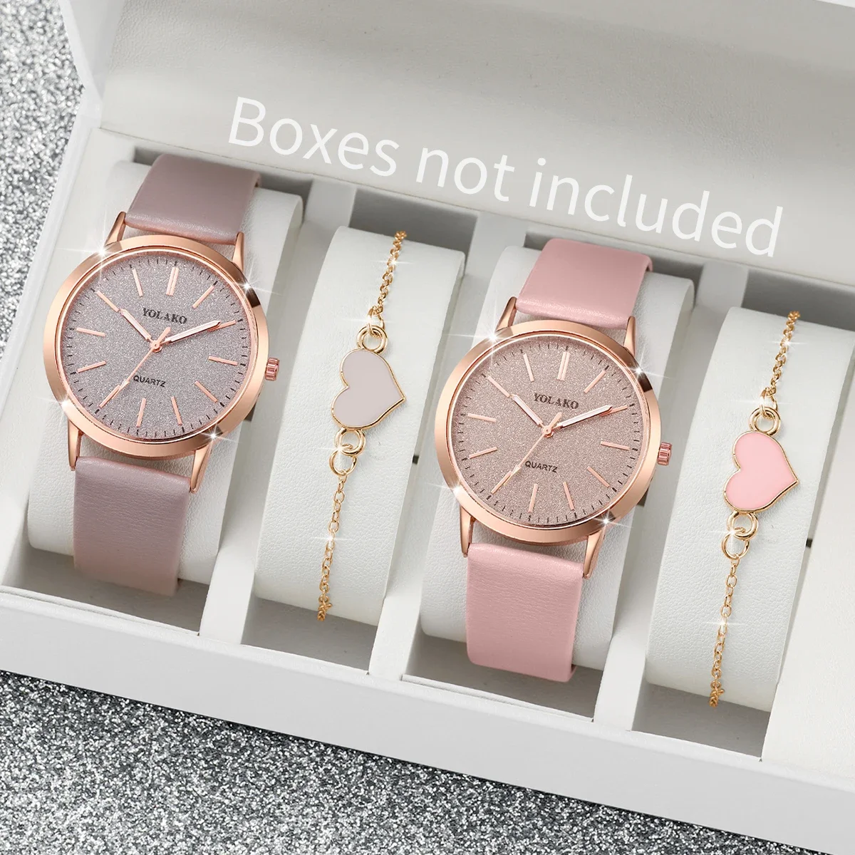 4PCS/Set Fashion Women Quartz Watch Casual Leather Strap Ladies Wristwatches Heart Bracelets Set Reloj Mujer (Without Box)