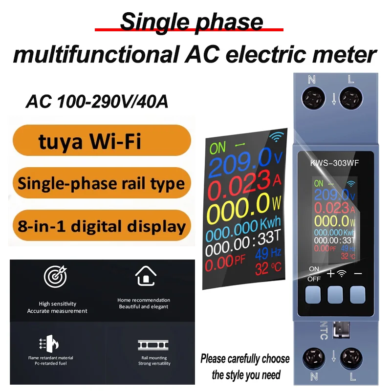 TUYA WIFI 8IN1 Din Rail AC MonitoSmart Switch Oltage Current Power Factor Active Electric energy Frequency Meter Remote Control