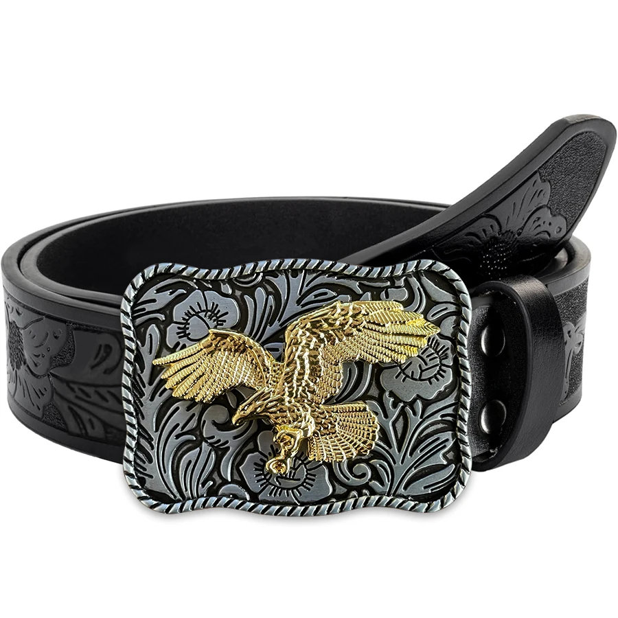 Eagle Tang Grass Pattern Gürtel, exquisite geschnitzte große Plattenschnalle, Legierungsschnalle für Männer und Frauen – unregelmäßiges Muster, geschnitzter Fluss