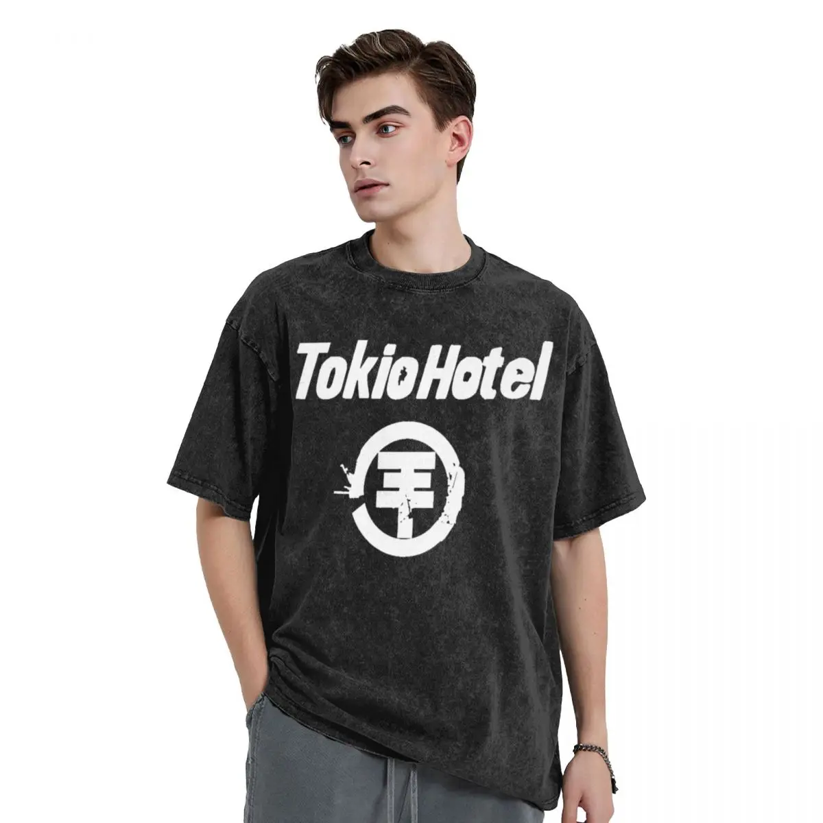 Tokio Hotel Logo Rock T Shirt Hip Hop Washed Harajuku T-Shirts Band Pop Novelty for Men Women Tops Streetwear Summer Tee Shirt