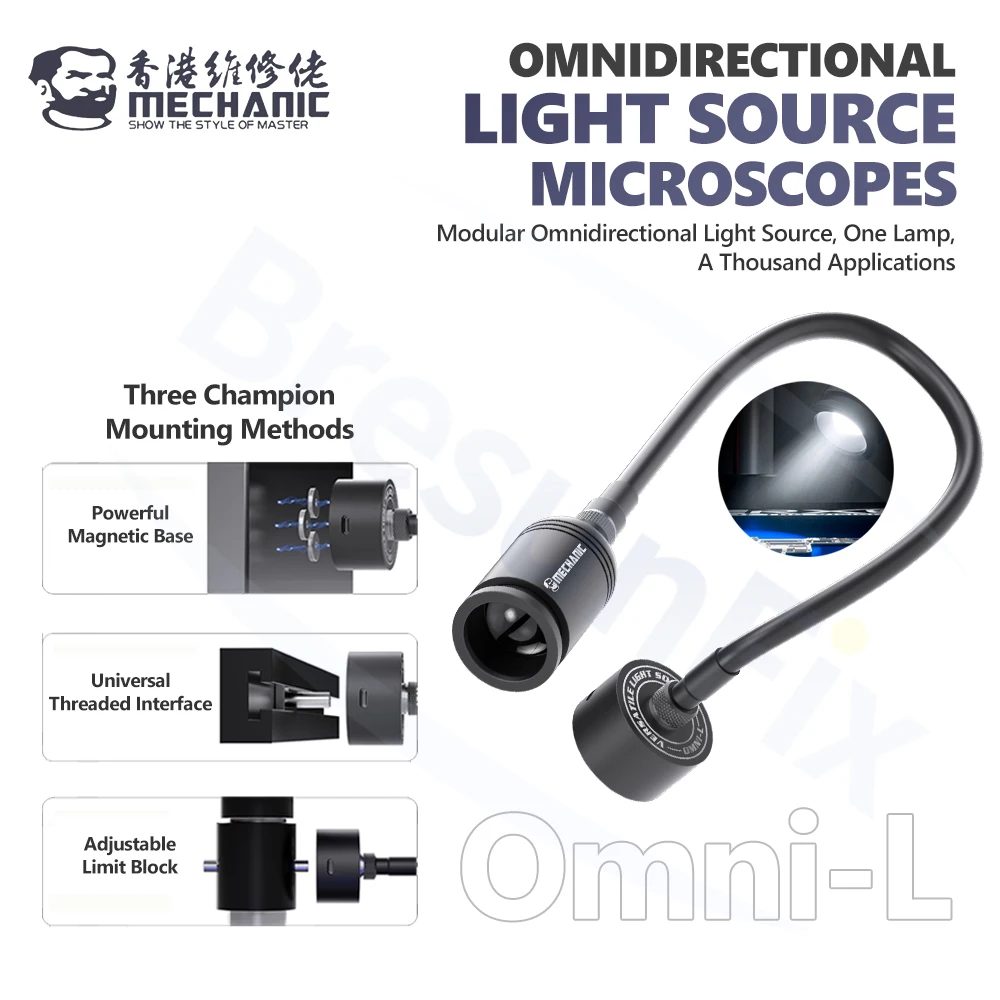 

Микроскоп MECHANIC Omni-L Companion 5W 360 ° Гибкий шланговый светильник с наклонной подсветкой для ремонта печатных плат телефонов, инструмент для микроскопа