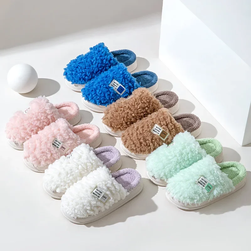 Winter Warm Indoor Fluffy Plush Home Slippers Cute  Women Men Girls Slippers Kawaii Flat Cartoo Slides Shoes