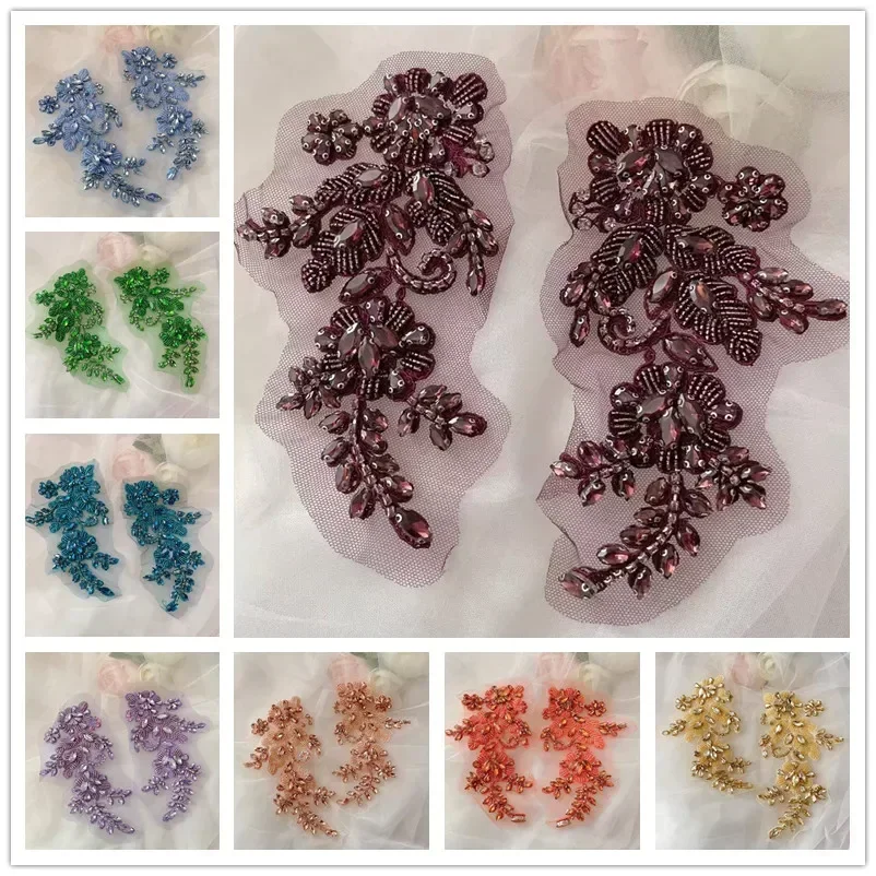 Handgenähte Strassblume für Hochzeitskleid, Strassmäntel, verspiegelte Schultern, DIY-Patch, Glasbohrer, funkelnde Blumen, R