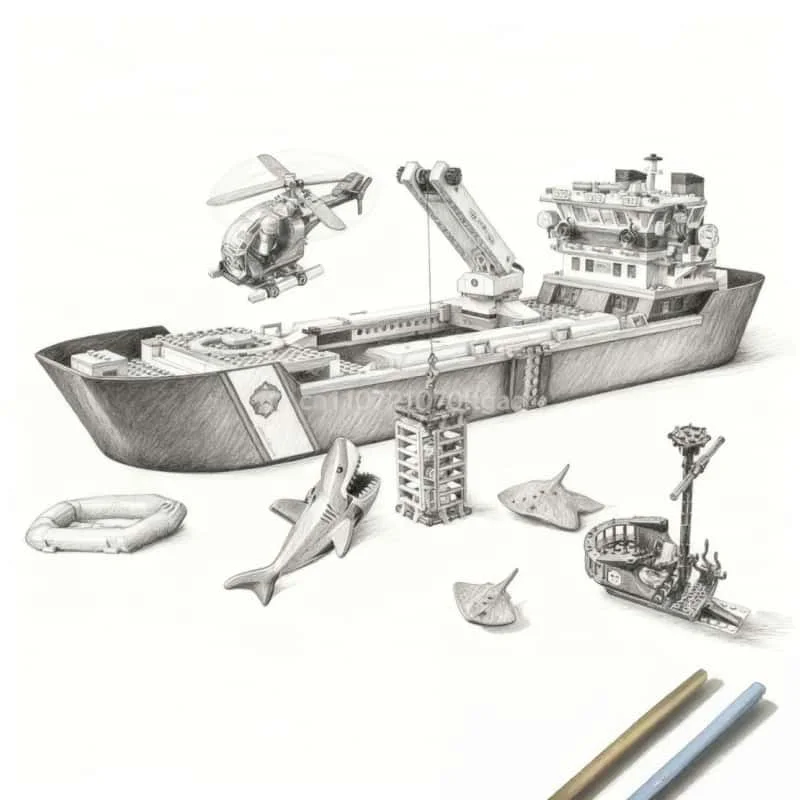 

2025 Исследование океана, гигантский морской корабль, строительный блок, модель сборки, технология, строительный блок, игрушка, детский рождественский подарок