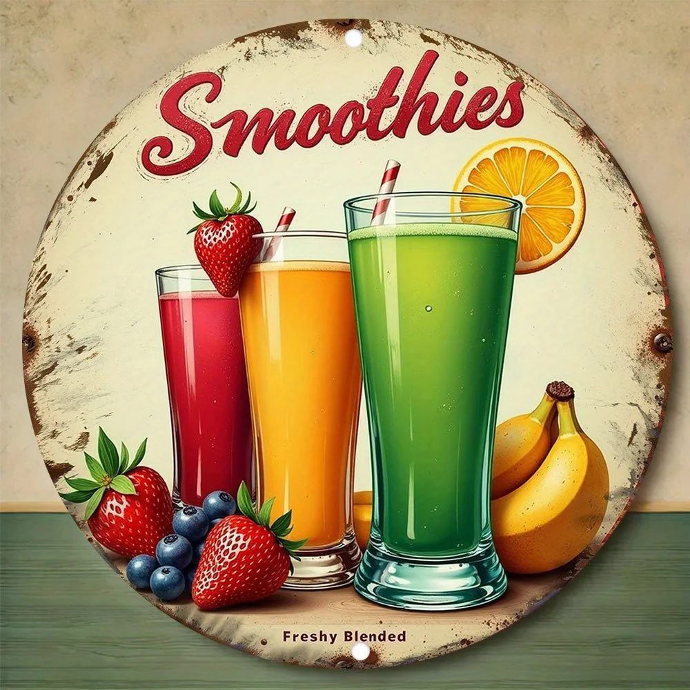 2D Flat - A 2D Printed Metal Iron Plate Featuring a Colorful Fruit Smoothie Design with Strawberries, Bananas, Blueberries, And